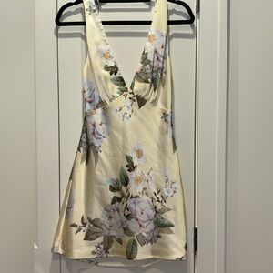 Meshki Yellow Floral Satin Slip Mini Dress